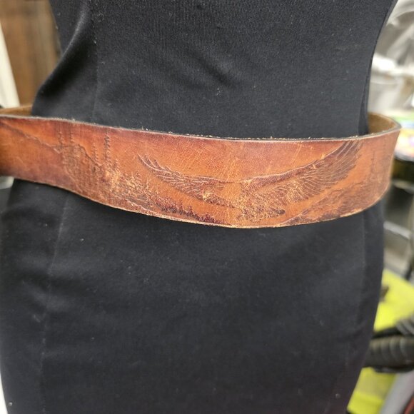 Vintage Leather Statement Belt Embossed Sunrise & Landscape Scenery Size Small - Picture 5 of 13
